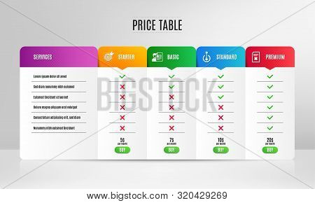 Target Purpose, Scroll Down And Job Interview Icons Simple Set. Pricing Table, Price List. Delete Fi