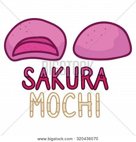 Cute Sakura Mochi Vector. Strawberry Daifuku Japanese Snack Clipart.