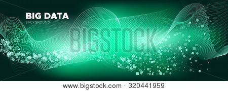 Glow Technology Pattern. Big Data Concept. Green 3d Digital Particles. Matrix Digits. Blue Technolog