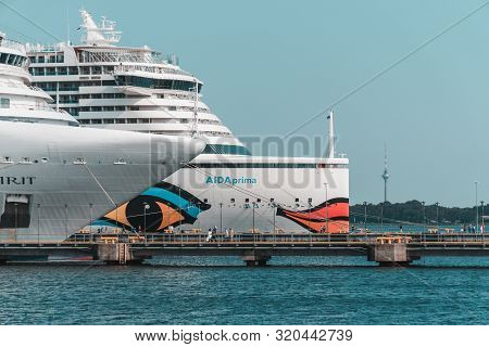 Tallinn / Estonia - September 02, 2019: Cruise Ships Silver Spirit And Aidaprima Docked In Vanasadam