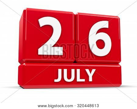 Red Cubes - The Twenty Sixth Of July - On A White Table, Three-dimensional Rendering, 3d Illustratio