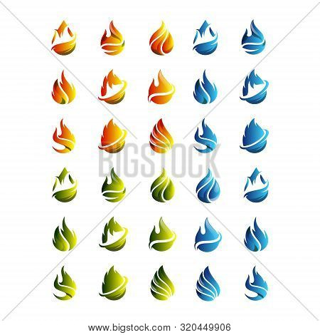 Set Of Abstract Flame And Water Logo Design Vector
