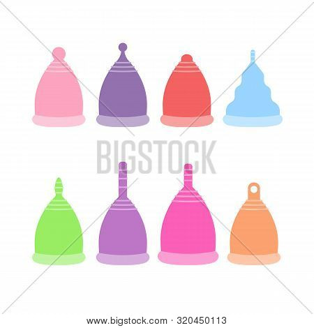 Menstrual Cups Types Set. Simple Flat Vector Colorful Objects Isolated On White Background.