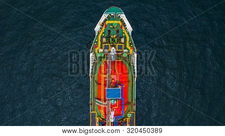 Red Tanker Ship Loading And Unloading Oil And Gas At Industrial Port, Business Import Export Petroch