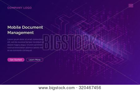 Big Data Waterfall Or Cascade, Digital Binary Code Data Flow Analysis Visualization, Isometric Vecto