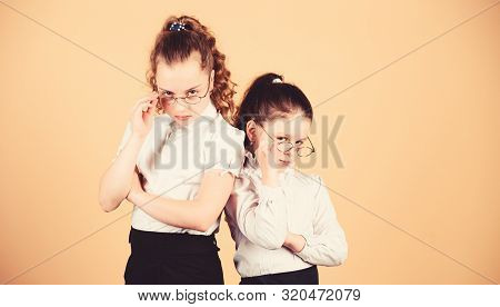 Small Girls In School Uniform. Confident Students. Friendship Forever. Back To School. Study Concept