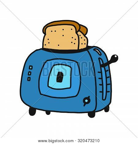 Toaster With Toast Isolated On Hand Draw Style Vector Illustration