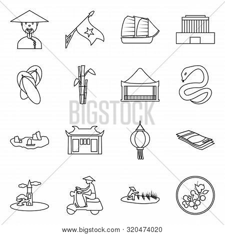 Isolated Object Of Vietnam And Traditional Icon. Collection Of Vietnam And Oriental Vector Icon For 