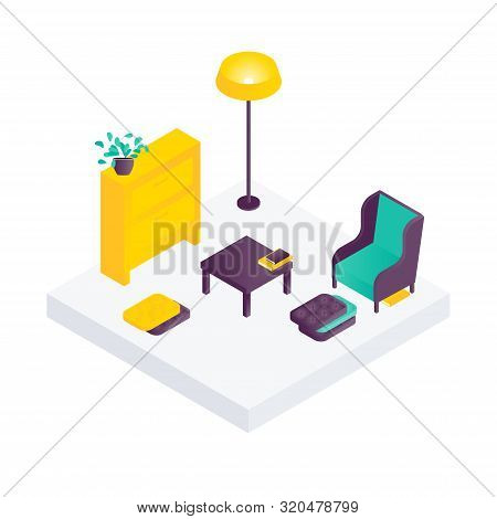 Sitting Room Isometric Interior Design Composition With Cumbersome Objects Lounge Furniture, Floorla