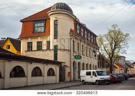 Parnu, Estonia - May 02, 2015: View Of The Hotel Victoria. The Hotel Is A Plastic Riga Heimat Style 