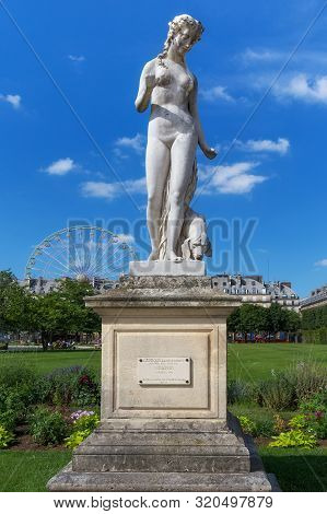 Paris, France - June 23, 2017: View Of The Marble Sculpture Nymphe (1866) By Louis Auguste Leveque (
