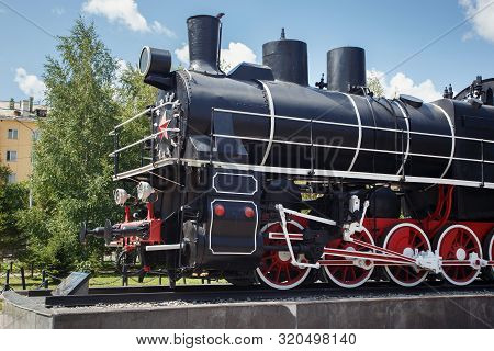 Astana, Kazakhstan - July 25, 2017: Soviet Retro Steam Locomotive Esh-4161 In Astana. Built At The N