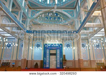Astana, Kazakhstan - July 25, 2017: Interior Of The Nur-astana Mosque. Is A Modern Mosque In Astana 