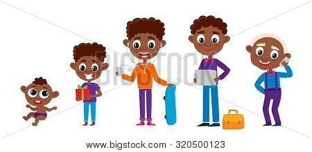 Set Of Cute African Man In Cartoon Style Isolated On White.