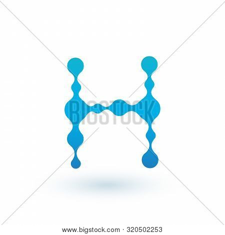 Water Molecular Initial Letter H Logo Design, Fluid Liquid Design Element With Dots And Shadow. Stoc