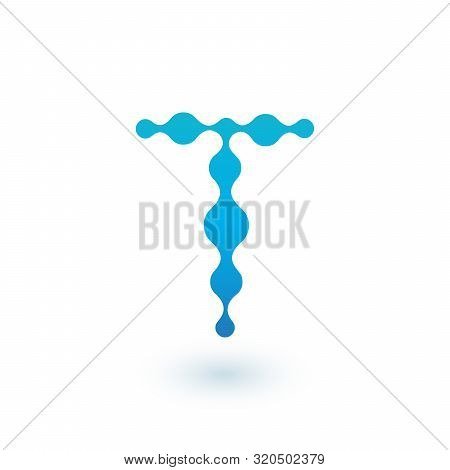Water Molecular Initial Letter T Logo Design, Fluid Liquid Design Element With Dots And Shadow. Stoc