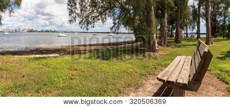 Bench View Of Boats At The Ken Thompson Park In Sarasota