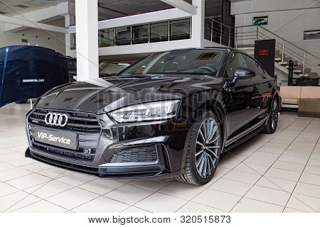 Novosibirsk, Russia - 08.01.2018: Front View Of The 2019 Audi A5 Sportback  Prepared For Sale And Ex
