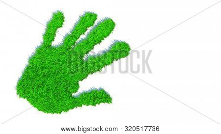 Concept or conceptual green grass handprint isolated on white background. A metaphor for ecology, environment, recycle, nature conservation,  pring or protection against global warming 3d illustration