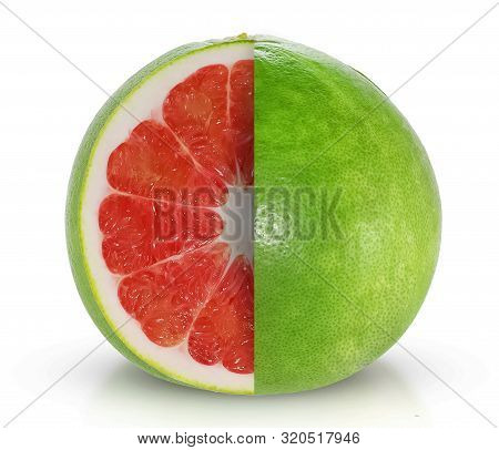 Single Red Pummelo Isolated On White Background