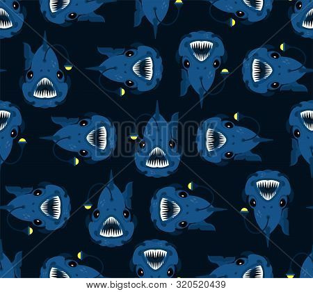 Angler Background. Deep Sea Fish Pattern Seamless. Vector Texture