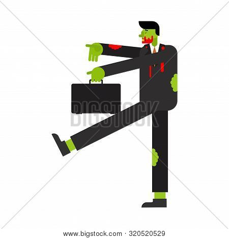 Zombie Manager Goes To Work Cartoon Isolated. Vector Illustration