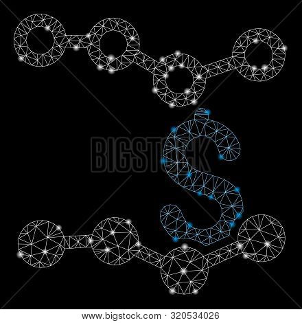 Glossy Mesh Sales Charts With Lightspot Effect. Abstract Illuminated Model Of Sales Charts Icon. Shi