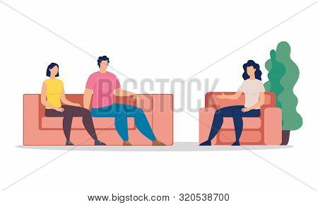 Family Therapy Trendy Flat Vector Concept. Married Couple, Wife And Husband Visiting Psychotherapy C
