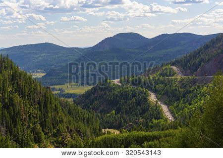Wolf Creek Pass Highway 160 Mountain Switchbacks In Colorado On A Sunny Day