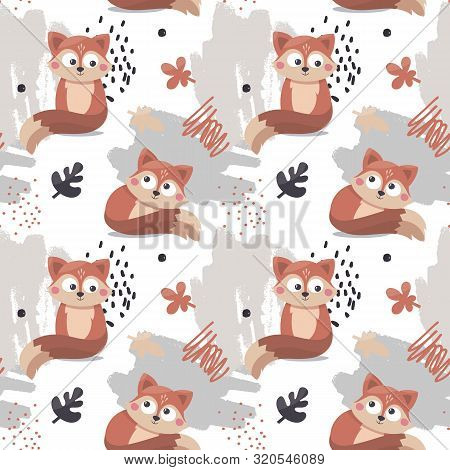 Seamless Autumn Pattern With Fox, Leaves, Wild