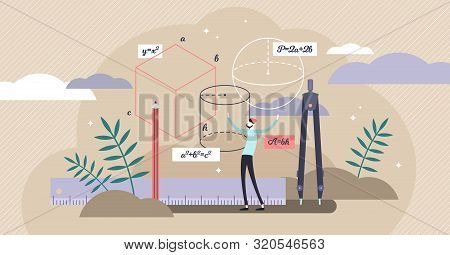 Geometry Vector Illustration. Flat Tiny Mathematics Study Persons Concept. Shape, Size And Figures R