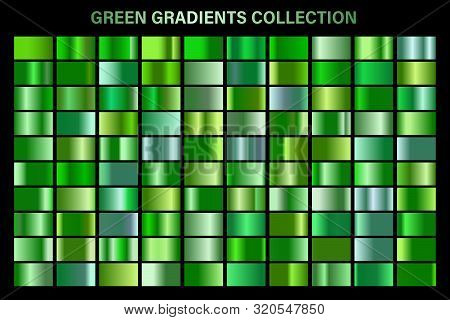 Green, Emerald Glossy Gradient, Metal Foil Texture. Color Swatch Set. Collection Of High Quality Vec
