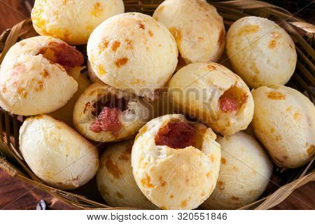 Brazilian snack cheese bread, pao de queijo, Brazilian snack cheese bread stuffed with pepperon