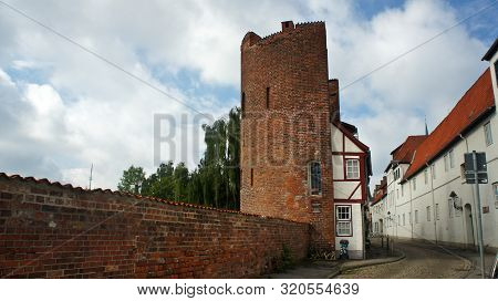 View Of The Brick Wall And Halbturm-haus, A Half-timbered House At The Street An Der Mauer, Beautifu