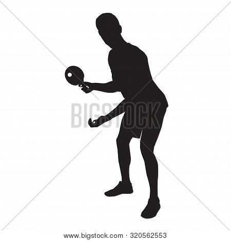 Table Tennis Player Black Silhouette On White Background, Vector Illustration