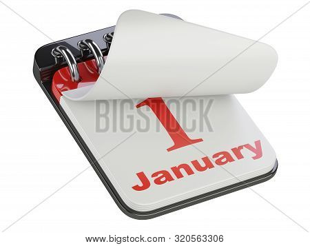 Desktop Calendar  With Flipped Page New Year First January.  3d Illustration Isolated On Whte Backgr