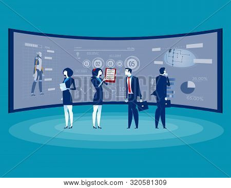 Front Of Screen For Data Analysis Business. Concept Business Technology Vector Illustration, Flat Bu