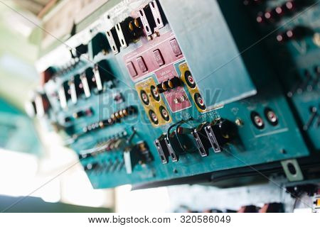 A Inside View Of The Dashboard In Helicopter Pilot Cabin