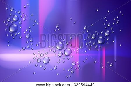 Water Rain Drops Or Condensation Over Blurred Night City Background Beyond The Window, Realistic Tra
