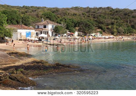 Buzios, Brazil - October 16, 2014: People Visit Ferradura Beach In Buzios, State Of Rio De Janeiro I