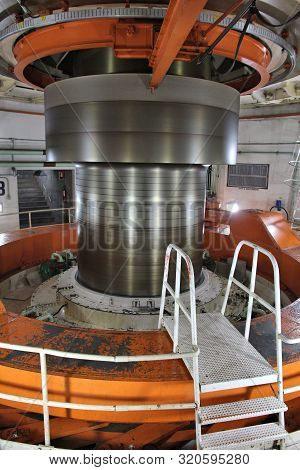 Itaipu, Brazil - October 11, 2014: Turbine Shaft At Itaipu Binacional Power Plant. The Famous Hydro 