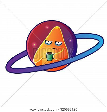 A Sleepy Star Drinks Coffee On Monday Morning In Space. Vector Illustration Of A Sleepy Star With A 