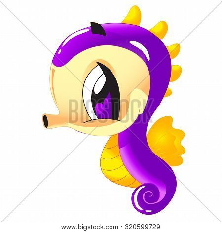 Vector Cute Sea Horse. Cute Cartoon Seahorse Vector Illustration Tropical Sea Life Theme