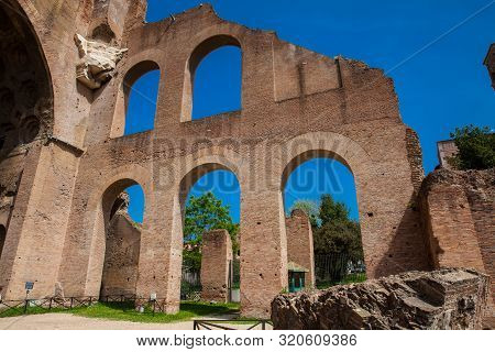 Detail Of The Walls Of The Basilica Of Maxentius And Constantine In The Roman Forum In Rome