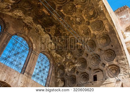 Detail Of The Ceiling Of The Basilica Of Maxentius And Constantine In The Roman Forum In Rome