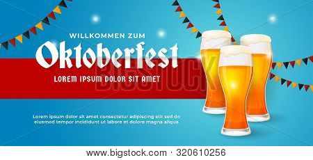 Willkommen Zum Oktoberfest Festive Party Banner Background Design. Beer Glass Vector Illustration Wi