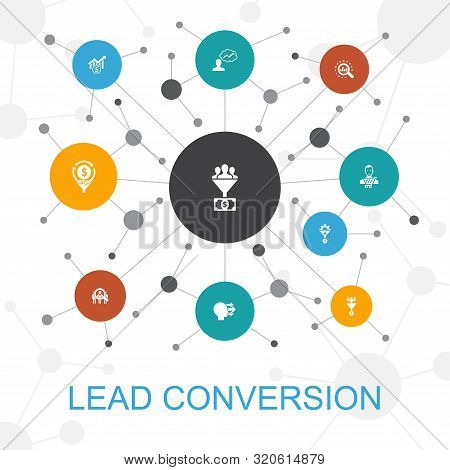 Lead Conversion Trendy Web Concept With Icons. Contains Such Icons As Sales, Analysis, Prospect