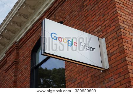 Raleigh,nc/usa - 09-04-2019: Google Fiber Offices In Raleigh, Nc Which Focuses On Installing Fiber O