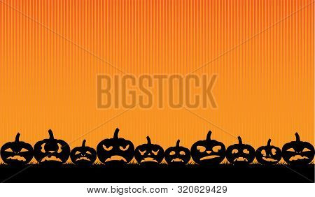 Funny Silhouettes Of Pumpkins On An Orange Background For All Saints Halloween.