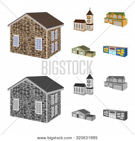 Vector Illustration Of Facade And Housing Sign. Collection Of Facade And Infrastructure Stock Vector